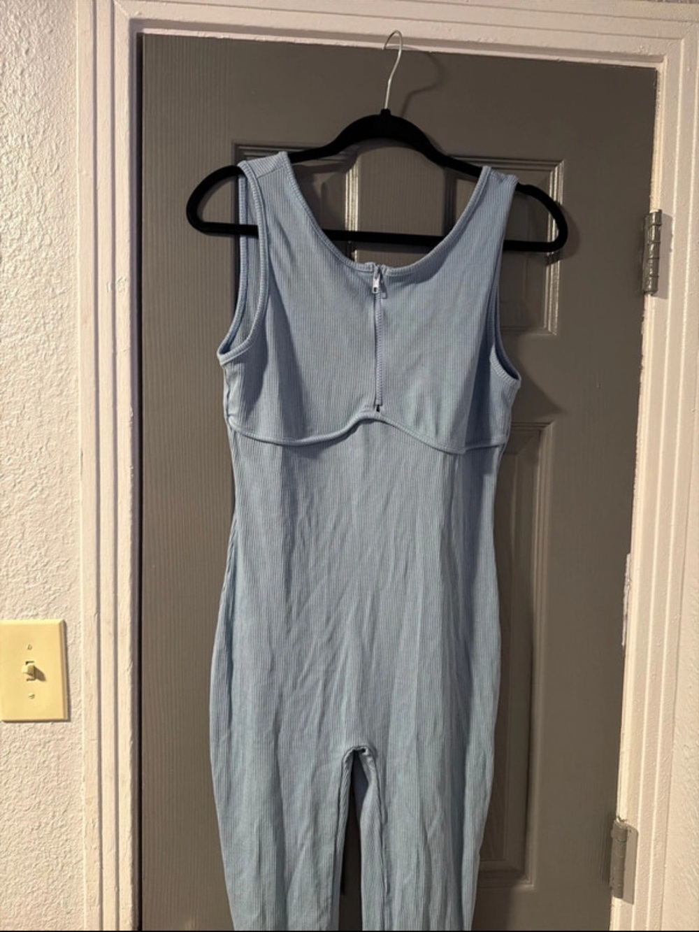Fashion Nova Light Blue Ribbed Sleeveless Jumpsuit